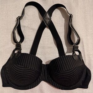 Marlies Dekkers Black Pinstripe Underwire Bra with Crossback Straps